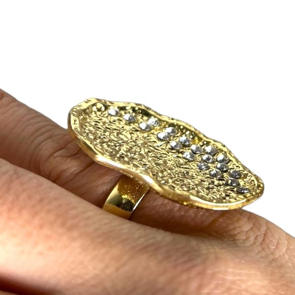 Scaasi CN Large Gold Gem Flat Textured Ring 5 3/4 - Picture 3 of 5